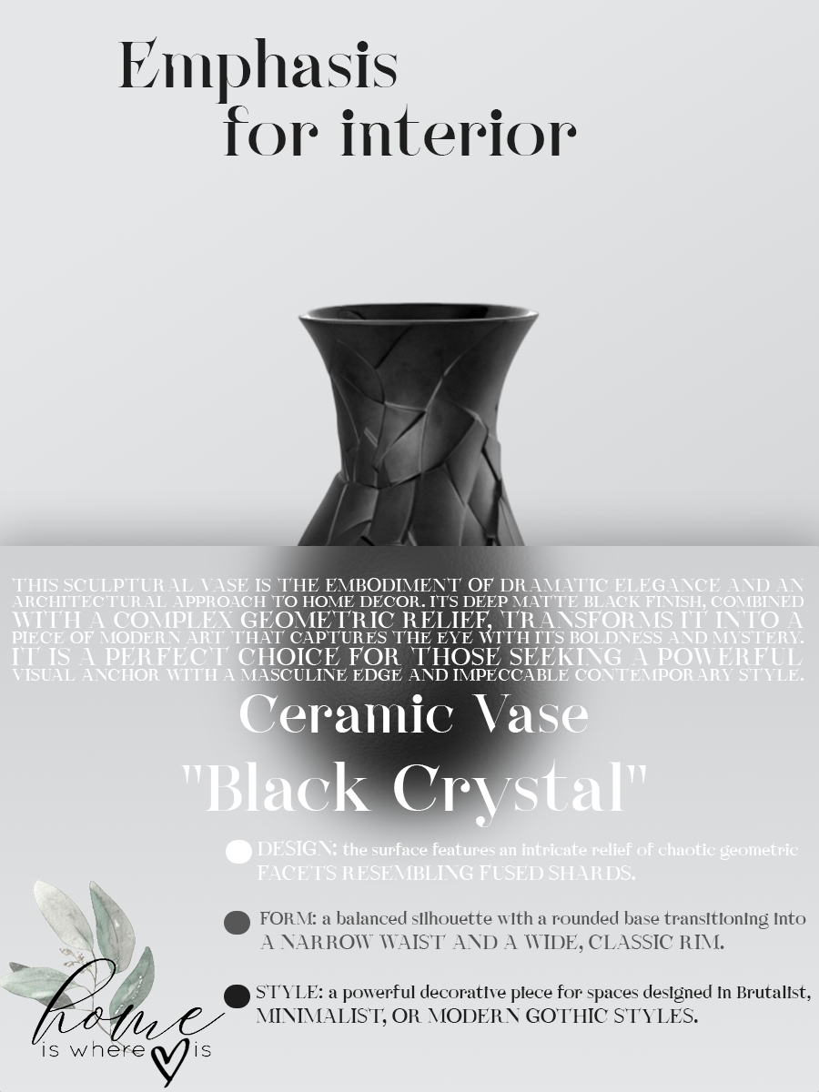 "Black Crystal" Geometric Matte Ceramic Vase