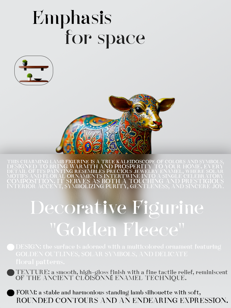 "Golden Fleece" Cloisonné-Style Decorative Lamb Figurine
