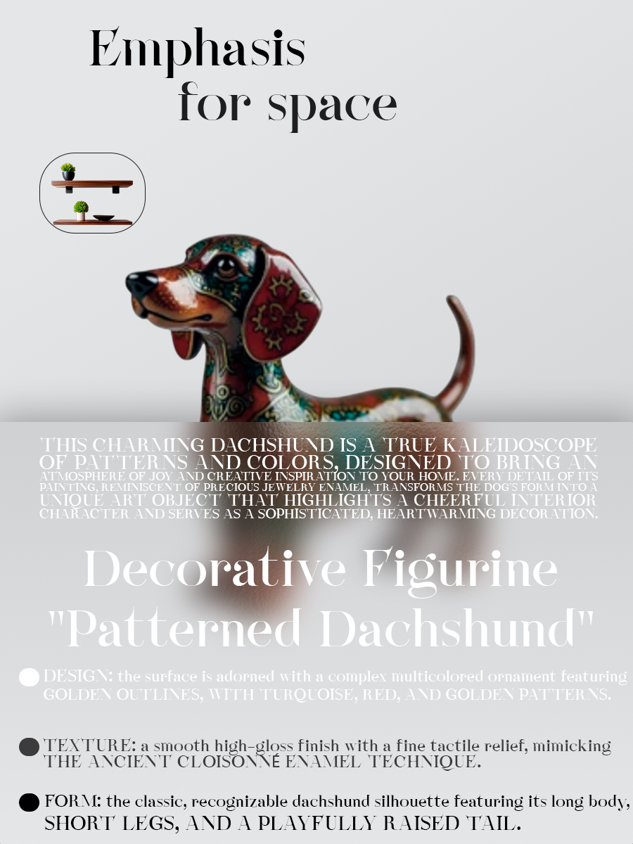 "Patterned Dachshund" Cloisonné-Style Decorative Figurine