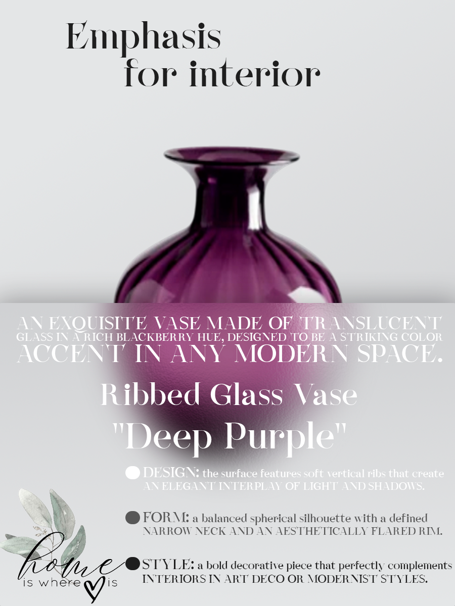 "Deep Purple" Ribbed Glass Vase