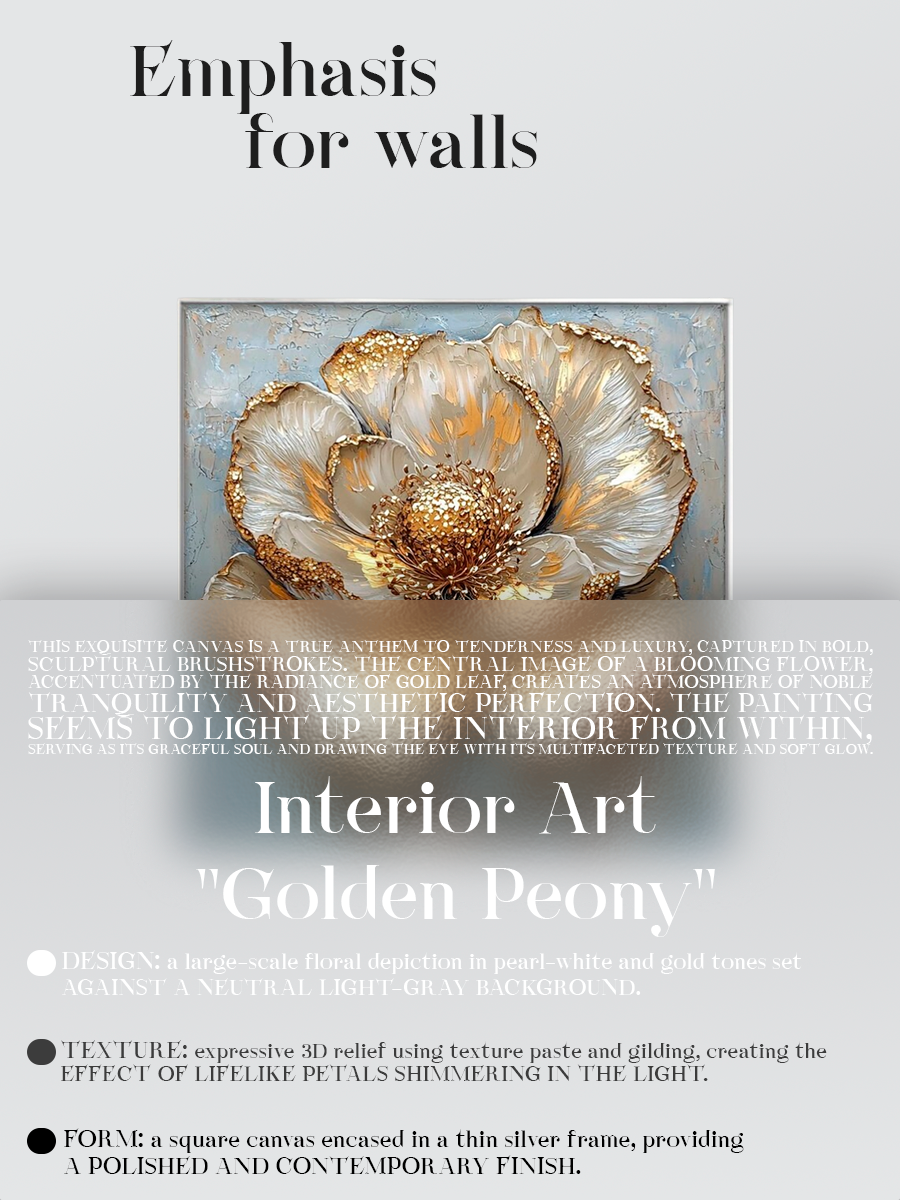 "Golden Peony" Abstract Floral Canvas Art