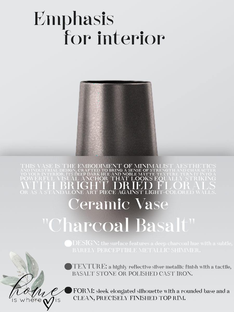"Charcoal Basalt" Minimalist Ceramic Vase