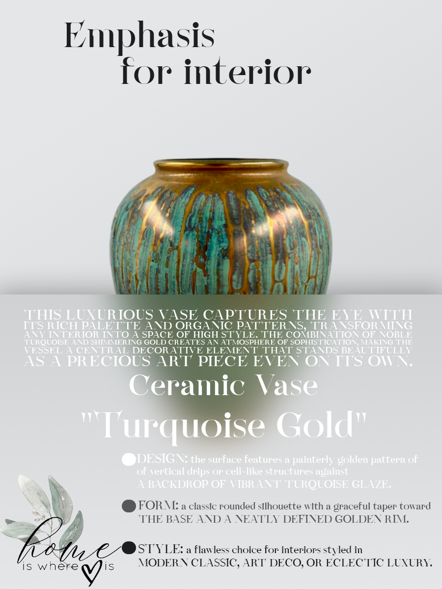 "Turquoise Gold" Artistic Ceramic Vase