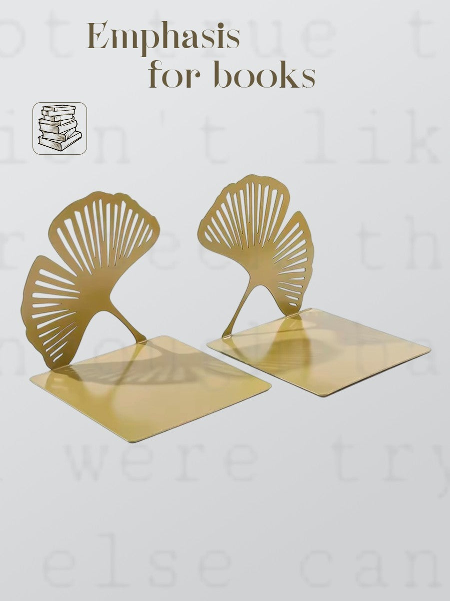 "Golden Ginkgo Leaf" Minimalist Metal Bookends (Set of 2)