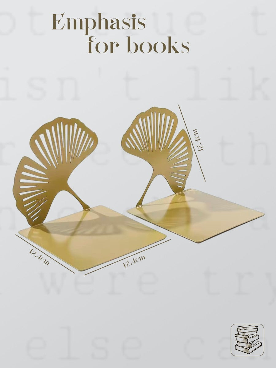 "Golden Ginkgo Leaf" Minimalist Metal Bookends (Set of 2)