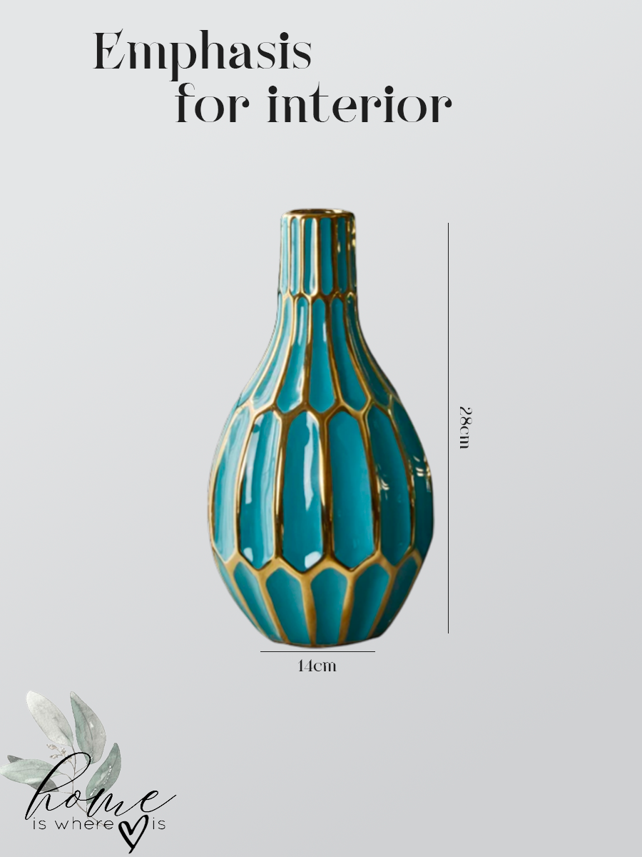 "Teal Blossom" Scalloped Rim Ceramic Vase